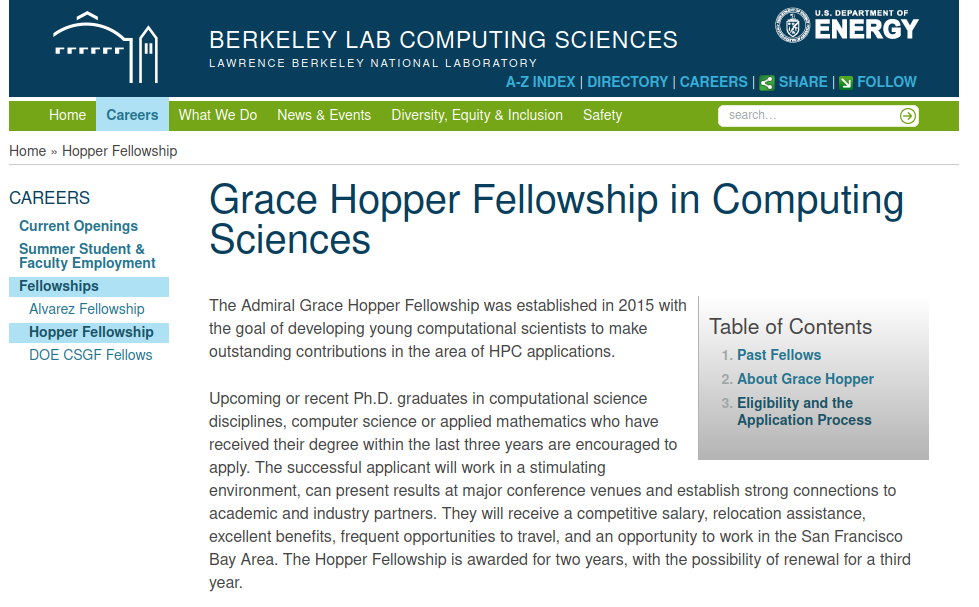 Grace Hopper postdoc fellowship